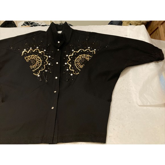Vtg Pado California Oversize Jeweled Black Denim Jacket Batwing SZ M 90’s - Picture 5 of 15